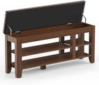 Shoe Bench for Entryway, Solid Rubberwood Shoe Bench with Hidden Storage, Adjustable 2-Tier Shelves & Soft PU Leather Seat, Shoe Rack Durable Easy Assembly for Hallway or Bedroom - Brown, 47.28" by Rosedate