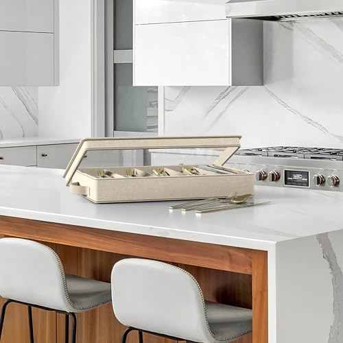 Sorbus Flatware Storage Box, Clear Silverware Organizer with Lid (Beige) - Image 6