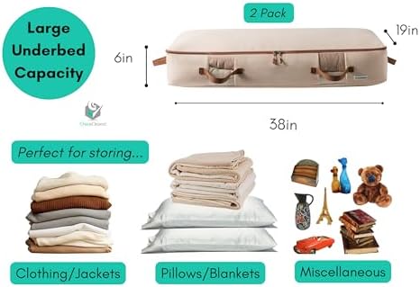Chaos Cleared Canvas Storage Bags Designer Organizer for Underbed 2 Pack – Seasonal Storage for Sweaters, Blankets, Linens & Garments – Foldable Design with Zip & Window, Moth-Proof Space Saver - Image 2