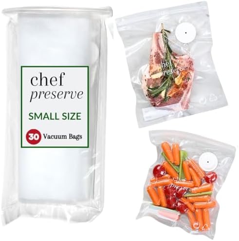 Chef Preserve Reusable Vacuum Sealer Bags for Food - 30 BPA-Free Small (8 x 10 in) Food Storage Bags, Freezer, Microwave - Odor-Resistant, Leak-Proof - Compatible with Chef Preserve Vacuum Sealers by ChefPreserve