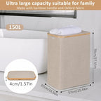 IEGrow Laundry Hamper with Lid,150L Laundry Basket with 2 Mesh Bags,Oatmeal - Image 2