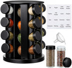 Yungyan Black Rotating Spice Rack with 16 Empty Jars and Labels - Image 2