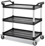 Utility Rolling Carts with Wheels, Large Size Plastic Service Carts, Heavy Duty Restaurant Cart with 4 Lockable Brake Wheels for Kitchen/Office/Warehouse (3 Tier - 34×17×37inches / 510lbs) by Imaboie