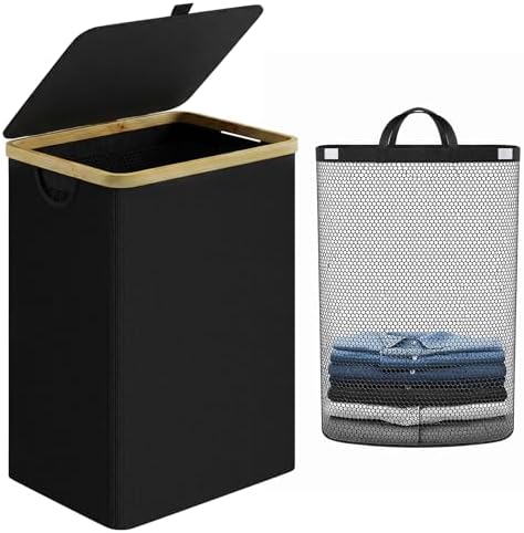 IEGrow Laundry Hamper with Lid,85L Laundry Basket with Mesh Bags,Black by iEGrow
