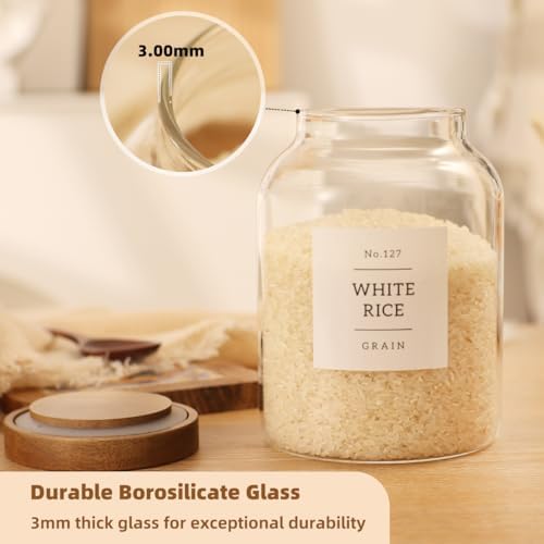 2 Pack Glass Food Storage Containers with Airtight Acacia Wood Lids and 132 Kitchen Pantey Labels Preprint - 43 LF OZ Borosilicate Glass Canister Sets for Food,Coffee,Cookie,Tea,Candy,Sugar - Image 4