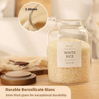 2 Pack Glass Food Storage Containers with Airtight Acacia Wood Lids and 132 Kitchen Pantey Labels Preprint - 43 LF OZ Borosilicate Glass Canister Sets for Food,Coffee,Cookie,Tea,Candy,Sugar - Image 4