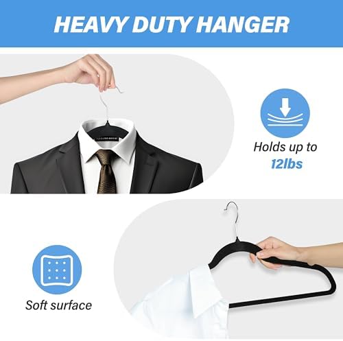 YSSOA Velvet Hangers 60 Pack, Non-Slip Clothes Hangers with Shoulder Notches, 360° Swivel Hooks, Heavy Duty Standard Hangers for Closet Space Saving, Black - Image 4