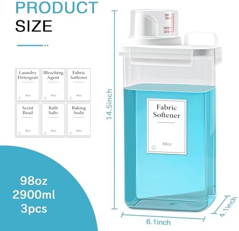 3 Pack Laundry Detergent Dispenser, 98oz Detergent Dispenser, Refluxable Laundry Detergent Container, Plastic Liquid Laundry Detergent Dispenser for Laundry Room Organization with 6 Labels - Image 4