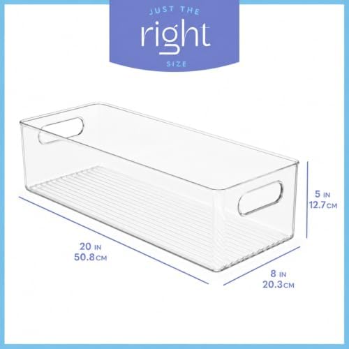 primebox Plastic Food Storage 6 Pack Clear Container Bin with Handles for Organizing Kitchen, Pantry, Refrigerator, Freezer, Pantry, Cabinet, Closet, Bathroom. 20”x8”x5” - Image 3