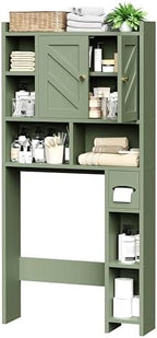 Over The Toilet Storage Cabinet, 64.6" Tall Bathroom Organizer Space Saver with Toilet Paper Holder & Adjustable Shelf, Freestanding Wood Cabinet for Small Space, Green - Image 7