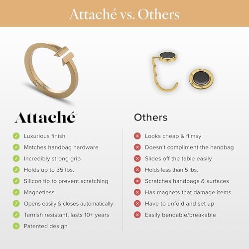 Attaché Purse Hook for Table - Portable Bag Hanger, Strong Durable Handbag Holder - 35lb Capacity Desk Hanger, Premium Bag Clip with Gift Box, Anti-Slip Car Tote Accessory - Aria Antique Gold - Image 3