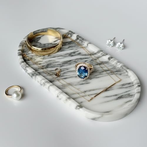 Oval Marble Tray 10"x5" Natural Stone Vanity Organizer Jewelry - Image 4