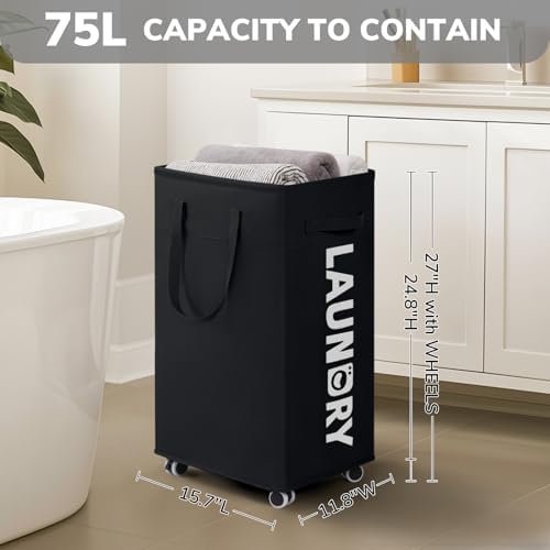Goodpick 75L Roling Dirty Clothes Hamper with Removable Wash Bag for Dorm - Image 3