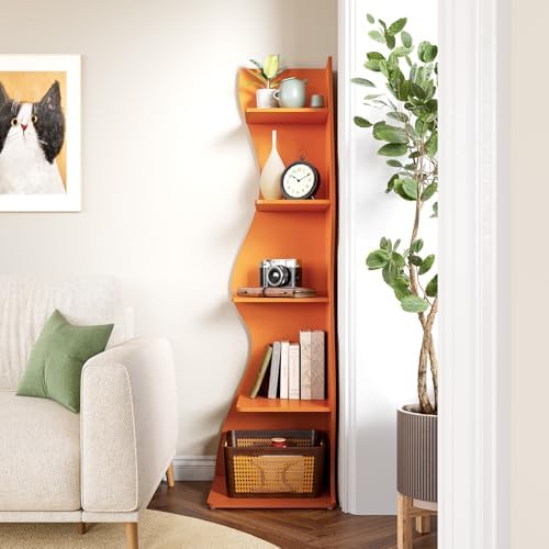 LITTLE TREE Small Corner Shelf, Modern 5-Tier Wall Corner Bookshelf, Stylish Bookcase Storage Rack for Small Space, Living Room, Bedroom, Orange, 2 Pack - Image 6