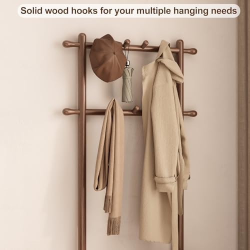 AQIMUELE Coat Rack with Shoe Storage, Narrow Wooden Hall Tree with Bench, 11 Hooks and 2-Tier Storage Shelves, 3-in-1, Entryway Bench with Coat Rack (23.6"-Walnut) - Image 5