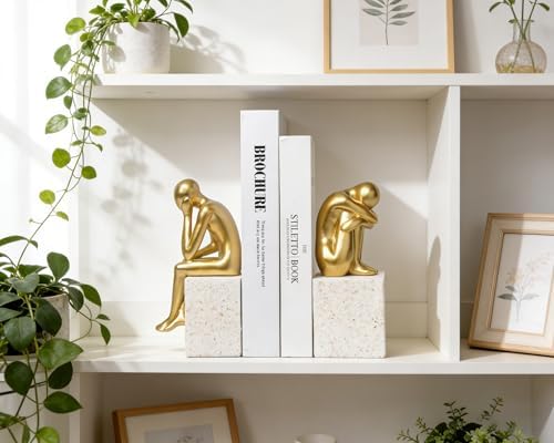 Decorative Bookends for Shelves,Resin Gold Book Ends,Unique Thinker Statue - Image 5