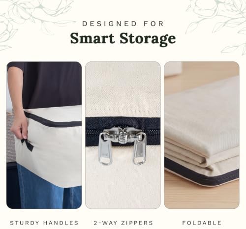 Comforter Storage Bags with Zipper - Sturdy 100% Cotton Canvas Quilt Storage Bags with Zipper - Extra Large with Handles to Conveniently Store Pillows, Blankets, Sheets, and Bedding (3 Bags) - Image 3