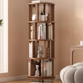 Muwuele 4 Tier Solid Wood Rotating Bookshelf Tower on Wheels, Walnut by Muwuele