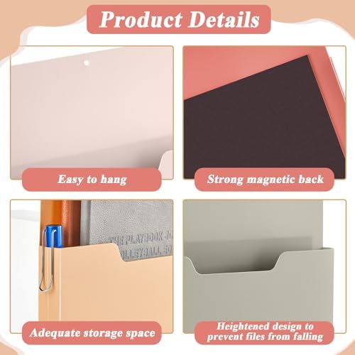 gisgfim 8 Pcs Magnetic Wall File Organizer Magnetic File Paper Holder Hanging Refrigerator Magazine Mail Holder for Planners Letters Documents Whiteboard Classroom Office Home (Retro,10 x 13 Inch) - Image 3
