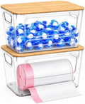 2 Pack Stackable Trash Bag Organizer, Bamboo Lid, Clear Open-Front Bin by Mystozer