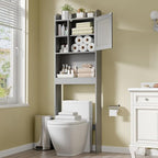 SUPER DEAL Over The Toilet Bathroom Storage Cabinet Freestanding Wooden Bathroom Organizer with Adjustable Shelves and Glass Door, Gray by Superdeal