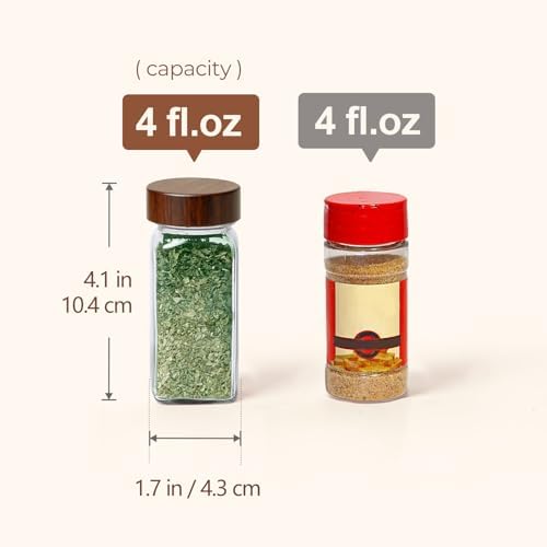 ComSaf Glass Spice Storage Jars with Acacia Wood Lids & Labels 4Oz 24Pack - Image 3
