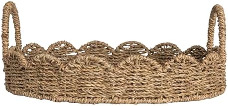Household Essentials Round Handwoven Seagrass Tray with Scalloped Edge and Handles, Natural - Image 5