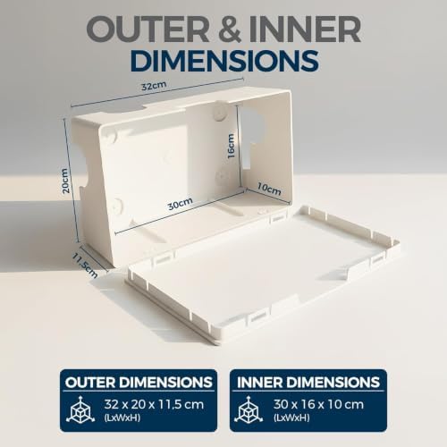 Cable Management Box ABS 12.6x7.9x4.5in, White, Mounting Kit Included - Image 2