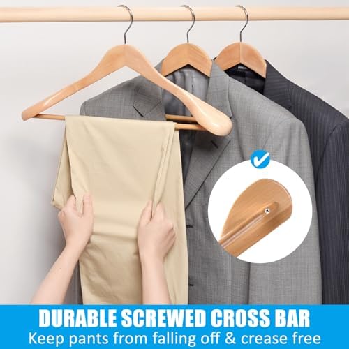 Amber Home 6 Pack Natural Wide Shoulder Wooden Suit Hangers - Image 5