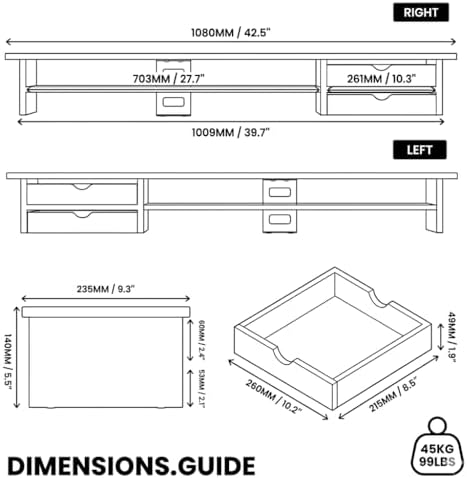Fenge Monitor Stand, Desk Computer Riser with Frosted Storage Drawer, Black - Image 3