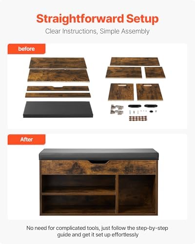 VEVOR Shoe Storage Bench with Padded Cushion, Entryway Bench with Hidden Storage, Holds up to 300 lbs, 31.7 x 12.0 x 17.5 Inches, for Entryway, Hallway, Living Room, Bedroom - Image 7