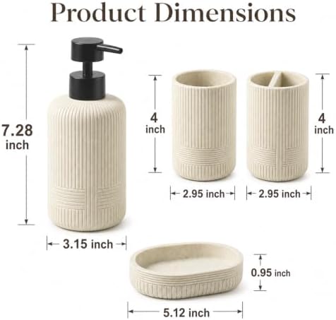 MRAXEL Beige Bathroom Accessory Set 4 Pieces, Toothbrush Holder Set, Resin - Image 3