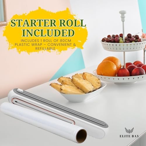 Food Plastic Wrap Dispenser with Sliding Cutter – Refillable ABS Wrap Cutter | Includes 80cm Plastic Wrap Roll. - Image 3