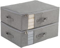 Under Bed Storage with Clear window/ 600D Sturdy Fabric, Underbed Storage Containers Bags for Clothes, Clothing, Blanket, Comforters (M（21.7x16.5x7in） for under bed storage, Light grey) by CANFODUS