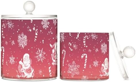 Gradient Red Christmas Santa Claus Deer Candy Canes Qtip Holder Waterproof Dustproof Apothecary Jars with Lids For Bathroom Cotton Swabs Makeup Sponges Floss Picks Bath Salts 2 Pack by Tatenale