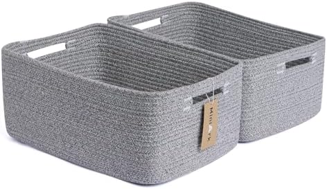 MiniArk Large Storage Baskets for Shelves, 17 x 13 x 7.5” Closet Organizers Bins for Clothes Blanket Towels, Baby Nursery, Toy Baskets Box, Woven Rope Baskets, 2 Packs Mixed Grey by MiniArkStorageBasketsHome