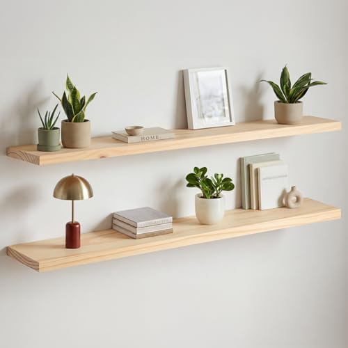 Homeforia 60 Inch Floating Shelves, High-End Solid Pine Wood, Set of 2 by Homeforia