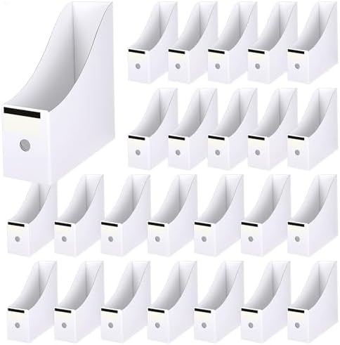 25 Pcs Cardboard Magazine File Holders with Label Stickers, Magazine Storage Box Book Bins Paper Organizer Folder for Desk Shelves Office Home Supplies, White by Unknown
