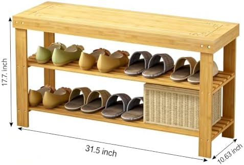 Bamboo Shoe Rack Bench 3-Tier Shoe Storage Organizer Entryway Bench for Entryway Bathroom Bedroom，Natural - Image 2