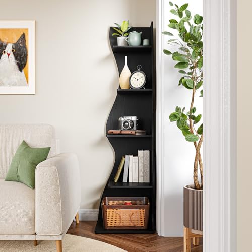LITTLE TREE Small Corner Shelf, Modern 5-Tier Wall Corner Bookshelf, Stylish Bookcase Storage Rack for Small Space, Living Room, Bedroom, Black, 2 Pack - Image 5