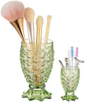 DASITON Glass Makeup Brush Holder, Bathroom Toothbrush Holders, Desk Pen Pencil Holder, Crystal Makeup Brush Cup, Multifunctional Cosmetic Brushes Storage Organizer for Vanity (Green S+L) by DASITON