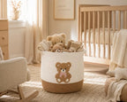 Teddy Bear Nursery Basket, Cotton Rope Baby Laundry Hamper with Handles - Image 5