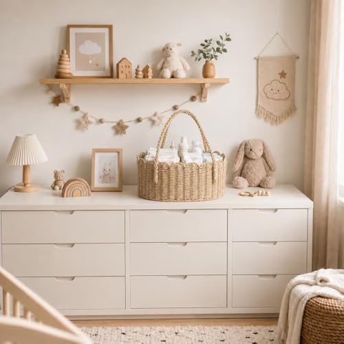 Diaper Caddy Organizer, Paper Rope Storage Baskets Nursery Bin with Removable Divider, Portable Car Organizer for Diapers, Baby Shower Gifts, Newborn Essentials Must Haves (Beige) - Image 5