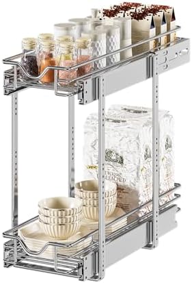 DINDON Pull Out Cabinet Organizer (7-1/2" W x 21-1/2"D), Cabinet Pull Out Shelves, 2 Tier Pull Out Drawers for Kitchen Cabinets, Wire Basket Slide Out Shelf for Cabinet Organization by DINDON