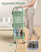 ALVOROG 3 Tier Metal Rolling Utility Cart with Pegboards,Baskets,Hook,Green - Image 4
