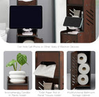 Small Toilet Paper Holder with Storage, Behind Toilet Storage Cabinet for Bathroom Corner, Slim Toilet Paper Holder Stand (Walnut Wood) - Image 4