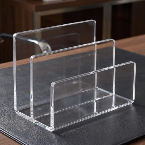 DECHOUS Acrylic File Organizer Desk Letter Sorter 2 Section Holder - Image 5