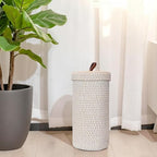 Toilet Paper Holder Handmade – Woven Cotton Toilet Paper Stand & Storage Basket with Lid, Freestanding Organizer for Bathroom, Fits 3 Mega Rolls Gradient Brown 14'' x 7'' - Image 6