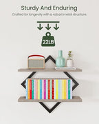 CHOEZON Floating Shelves for Wall, Set of 2 Wall Mounted Shelves, 2-Tier Hanging Shelves, for Living Room, Bedroom, Kitchen, Office, Study, Greige TBJ01P2BG - Image 6