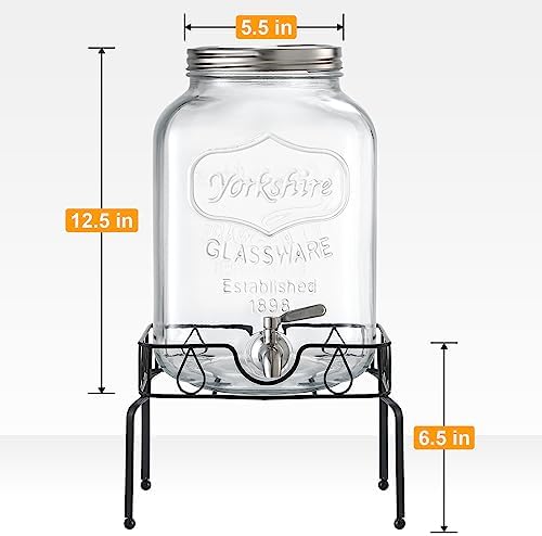2 Gallon Glass Beverage Dispenser with Stand and Lid, 18/8 Stainless Steel Spigot - Glass Drink Dispensers for Parties - Mason Jar Drink Dispensers with Lids - Image 2